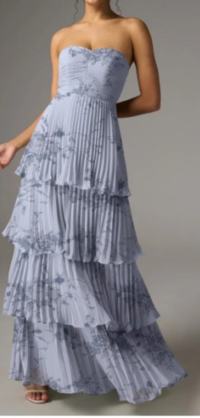AW BRIDAL SZ 4 S Antique Azure Rose Bryn floral  formal party maxi dress B45